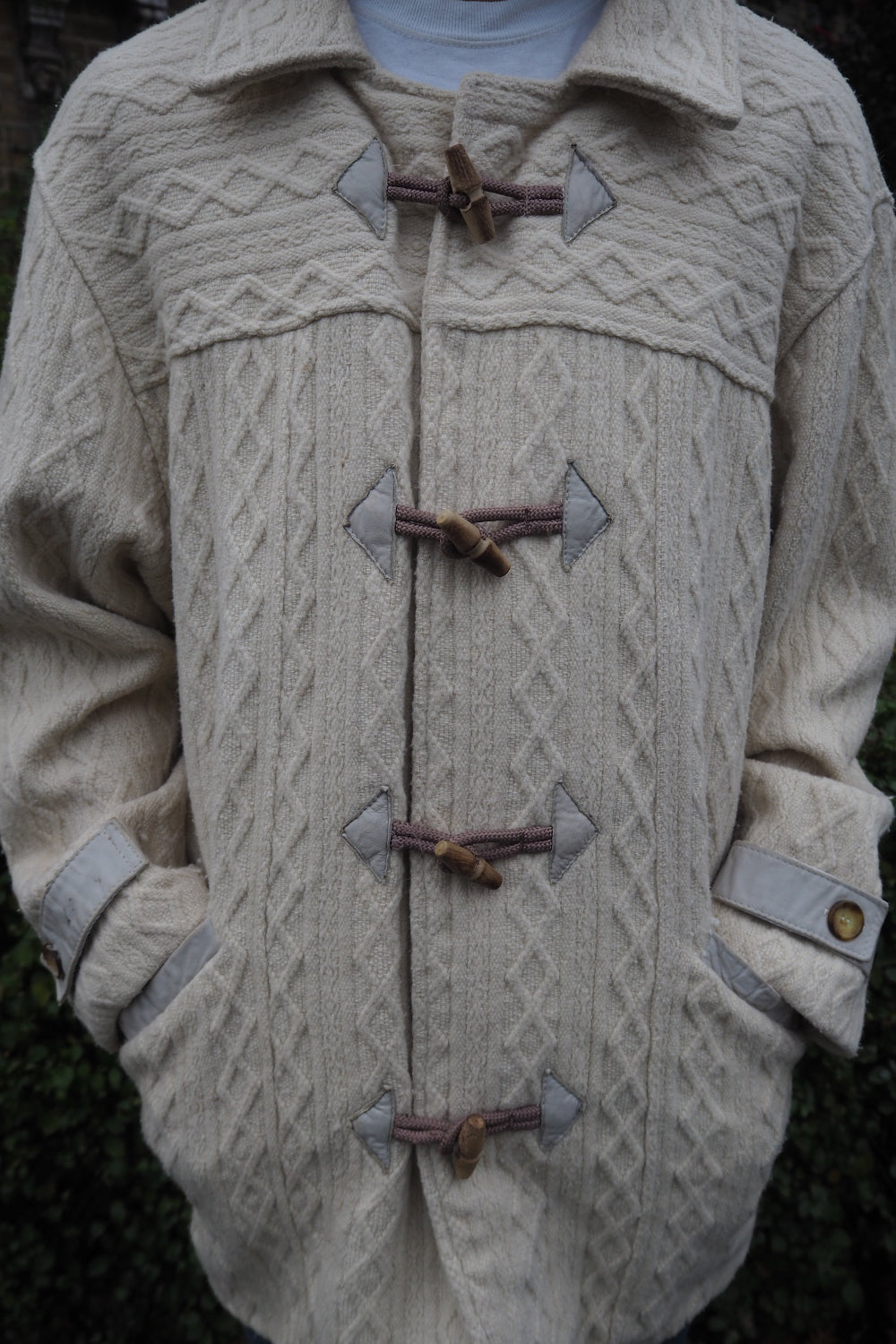 70s BRUTE Knit Duffle Coat | UK Ivory Leather Details Unisex