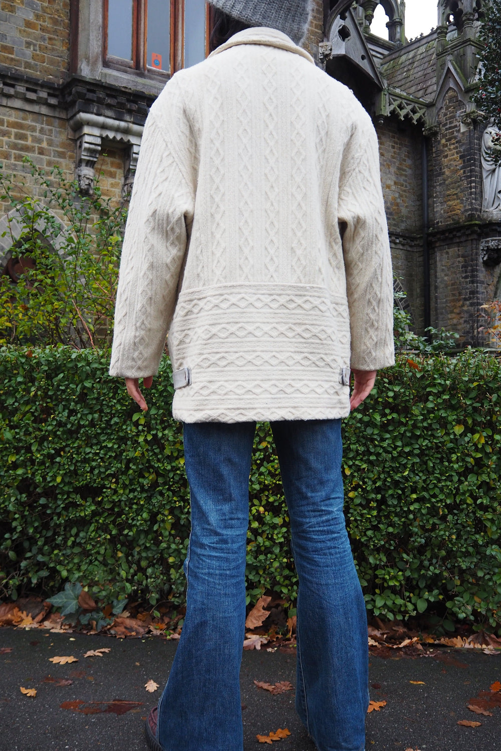 70s BRUTE Knit Duffle Coat | UK Ivory Leather Details Unisex