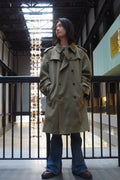 70's Spanish Military Trench Coat Lorca Industrial | Olive Green Leather Button Coat