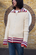 70-80s Vintage zip-up knit |Vintage Knit Hoodie with Tricolor Collar