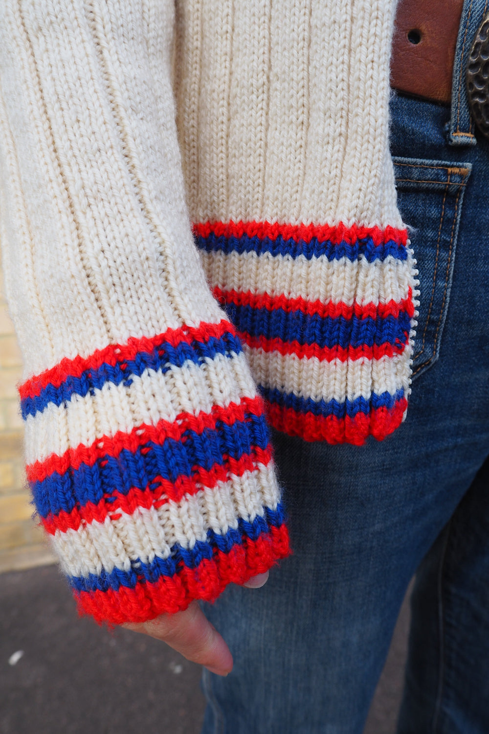 70-80s Vintage zip-up knit |Vintage Knit Hoodie with Tricolor Collar