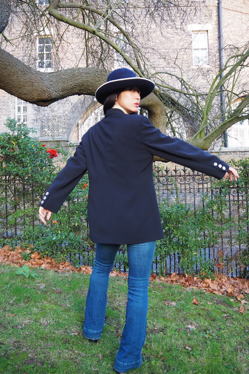 70s Rita Nazzari Double Jacket with Shell Buttons | Paris Navy
