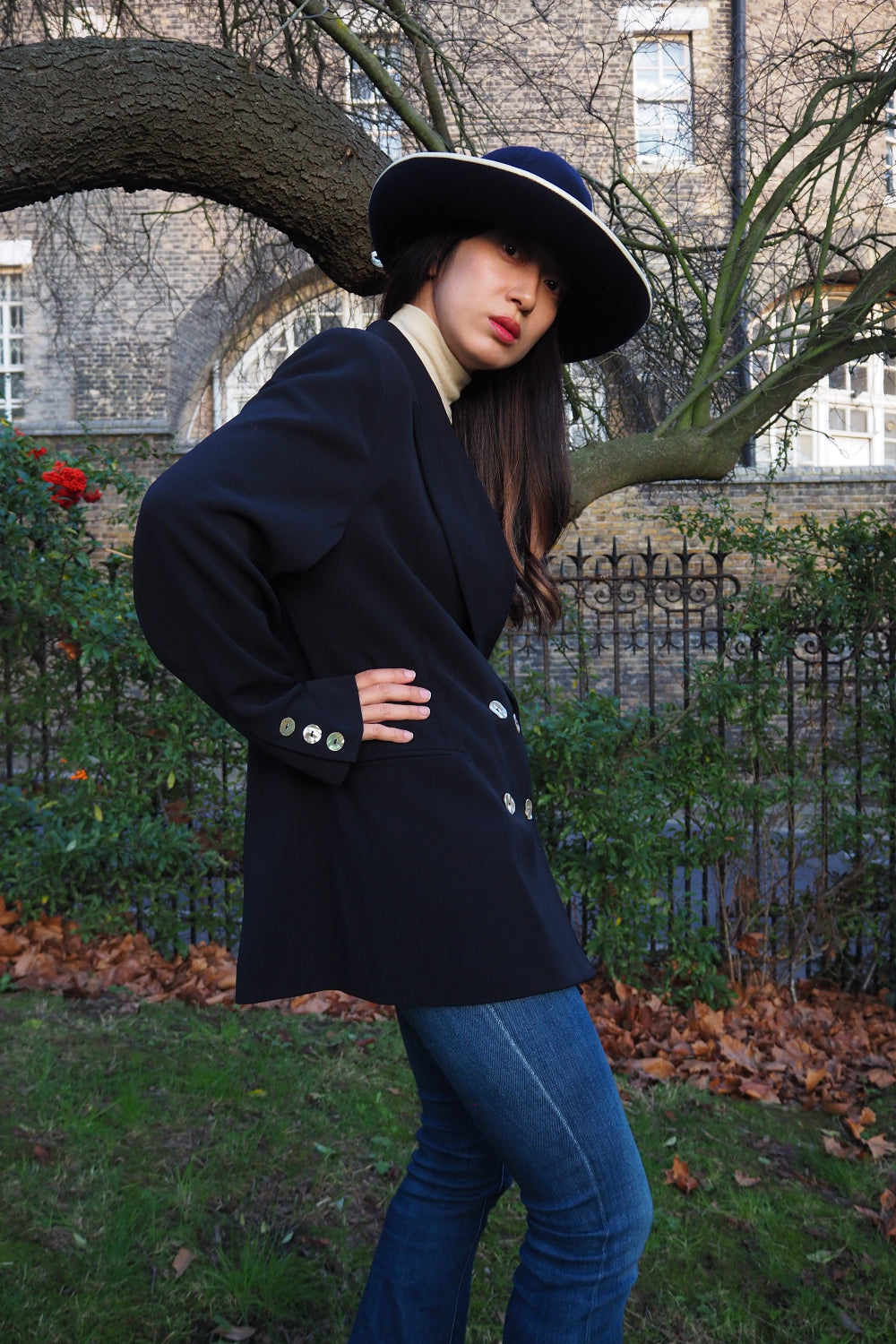 70s Rita Nazzari Double Jacket with Shell Buttons | Paris Navy