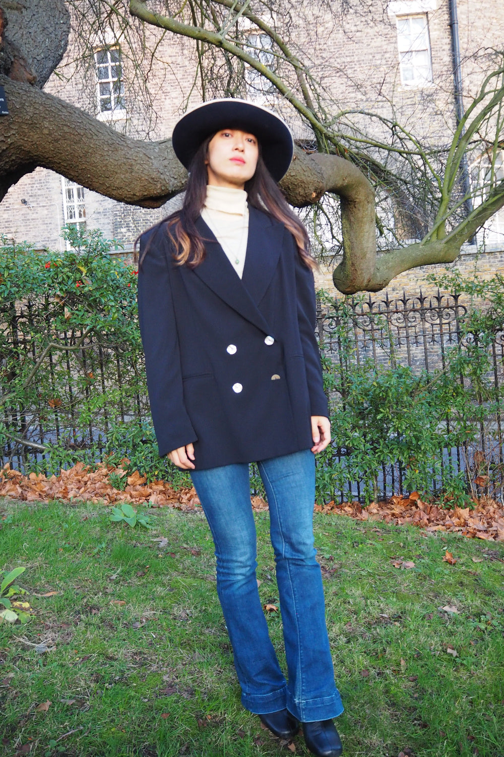 70s Rita Nazzari Double Jacket with Shell Buttons | Paris Navy