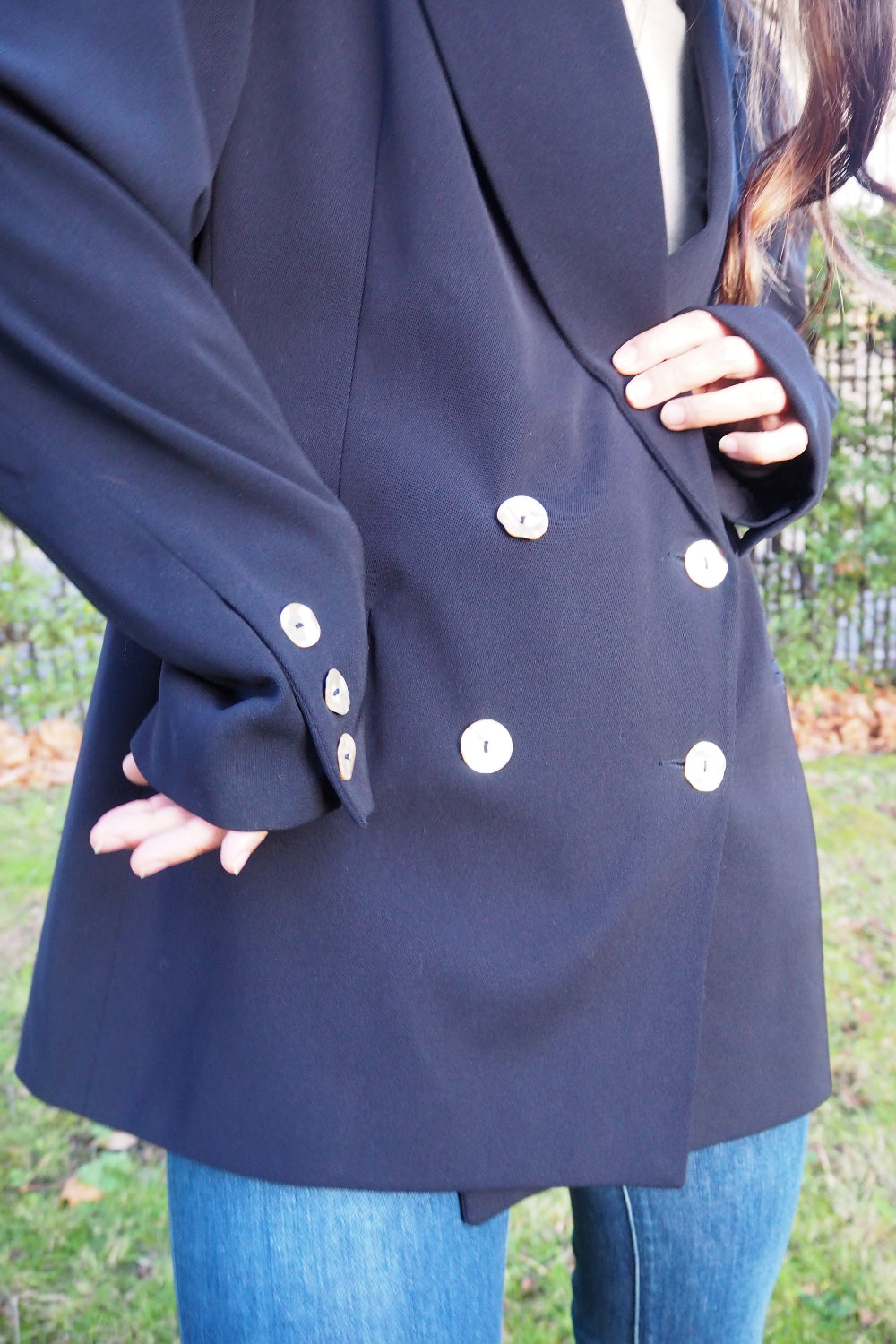70s Rita Nazzari Double Jacket with Shell Buttons | Paris Navy