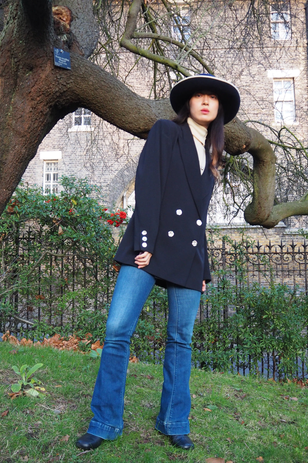 70s Rita Nazzari Double Jacket with Shell Buttons | Paris Navy