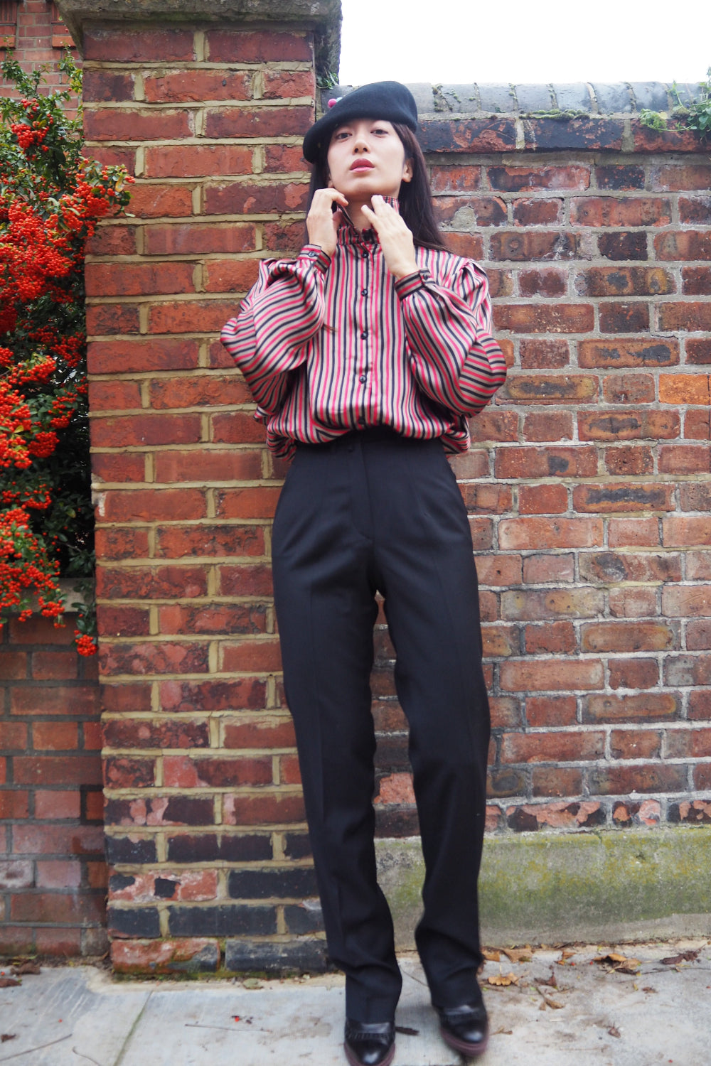 80s Richards Striped Satin Shirt | UK Bishop Sleeve