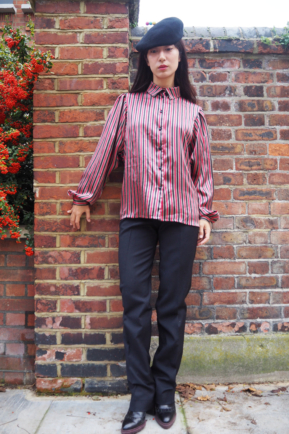 80s Richards Striped Satin Shirt | UK Bishop Sleeve