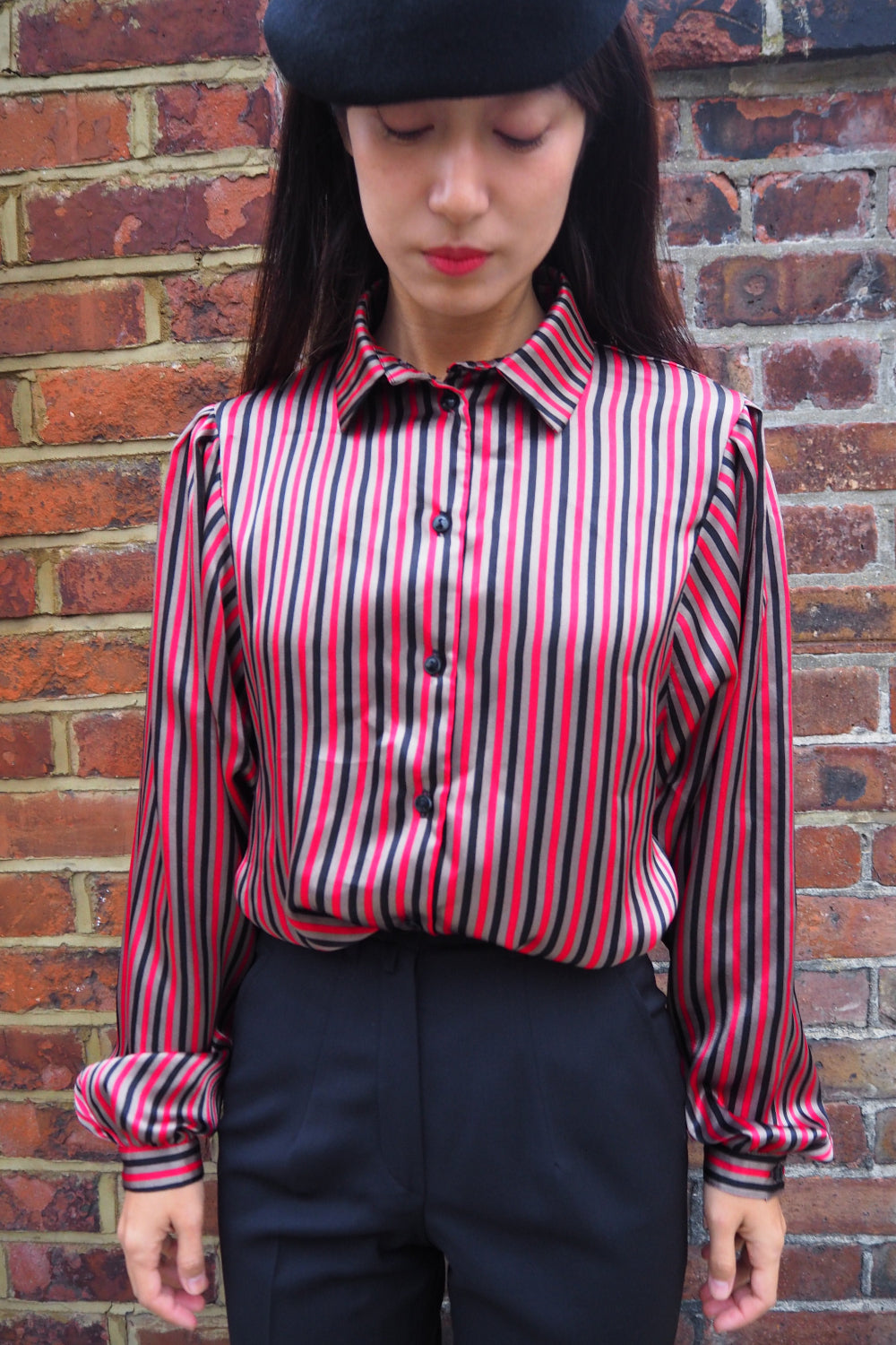 80s Richards Striped Satin Shirt | UK Bishop Sleeve