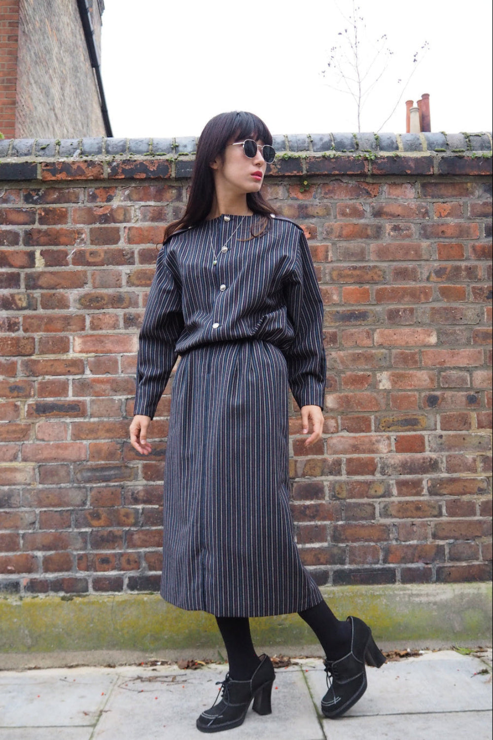 80s Vintage striped straight dress