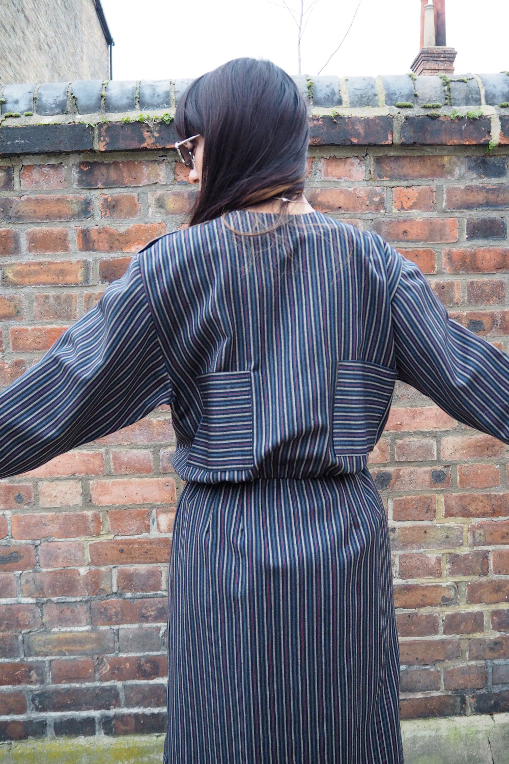 80s Vintage striped straight dress