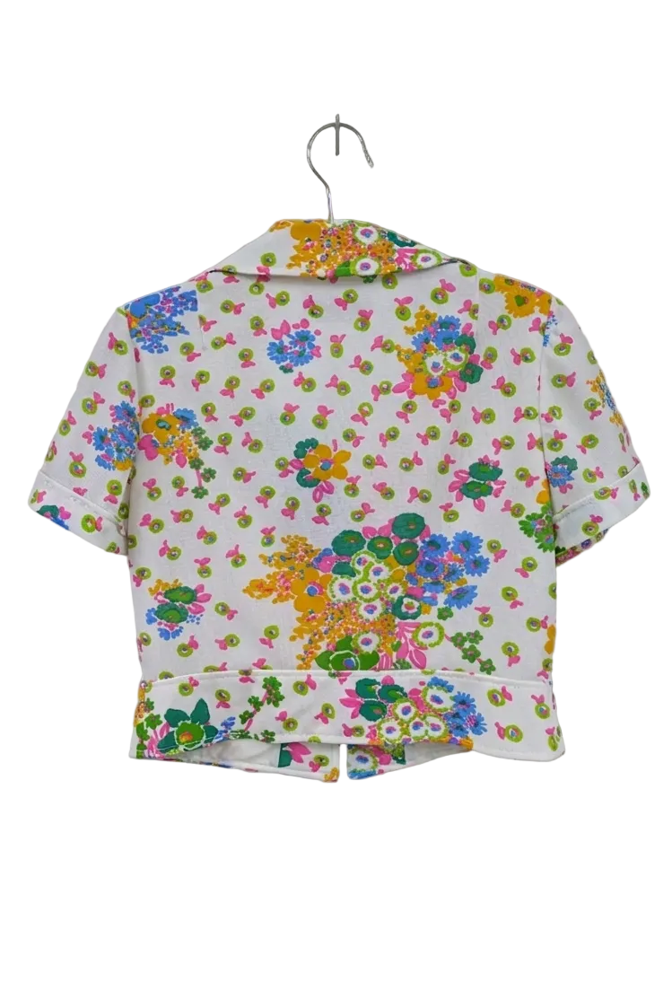 70's Vintage Betty Barclay White Shirt with Large Collar & Fabric Buttons