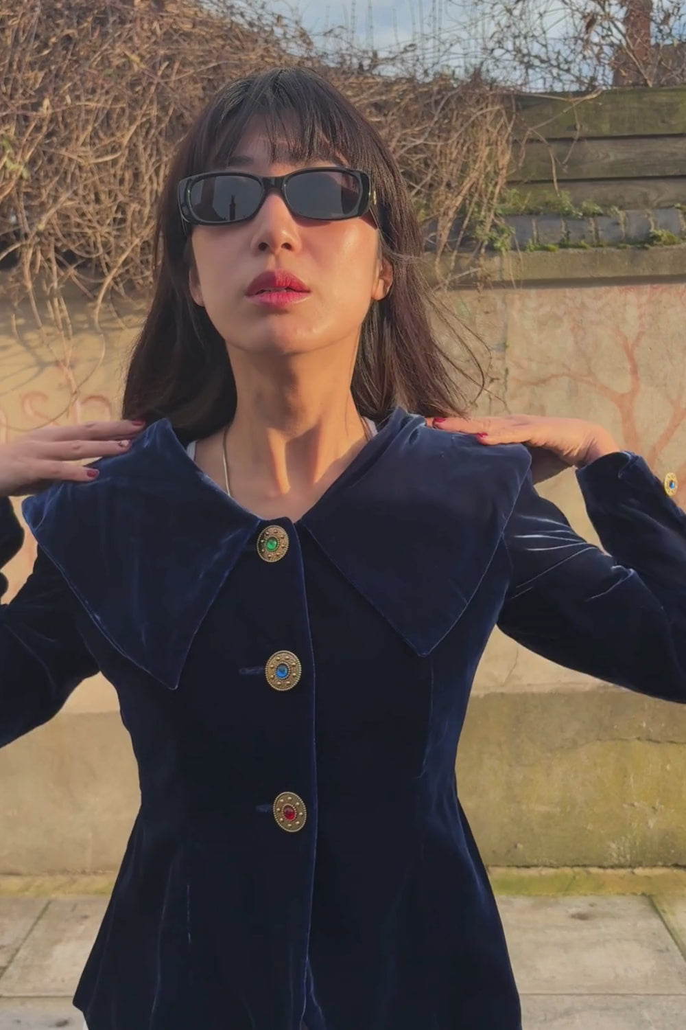 70s Navy velvet jacket with a gothic horror vibe