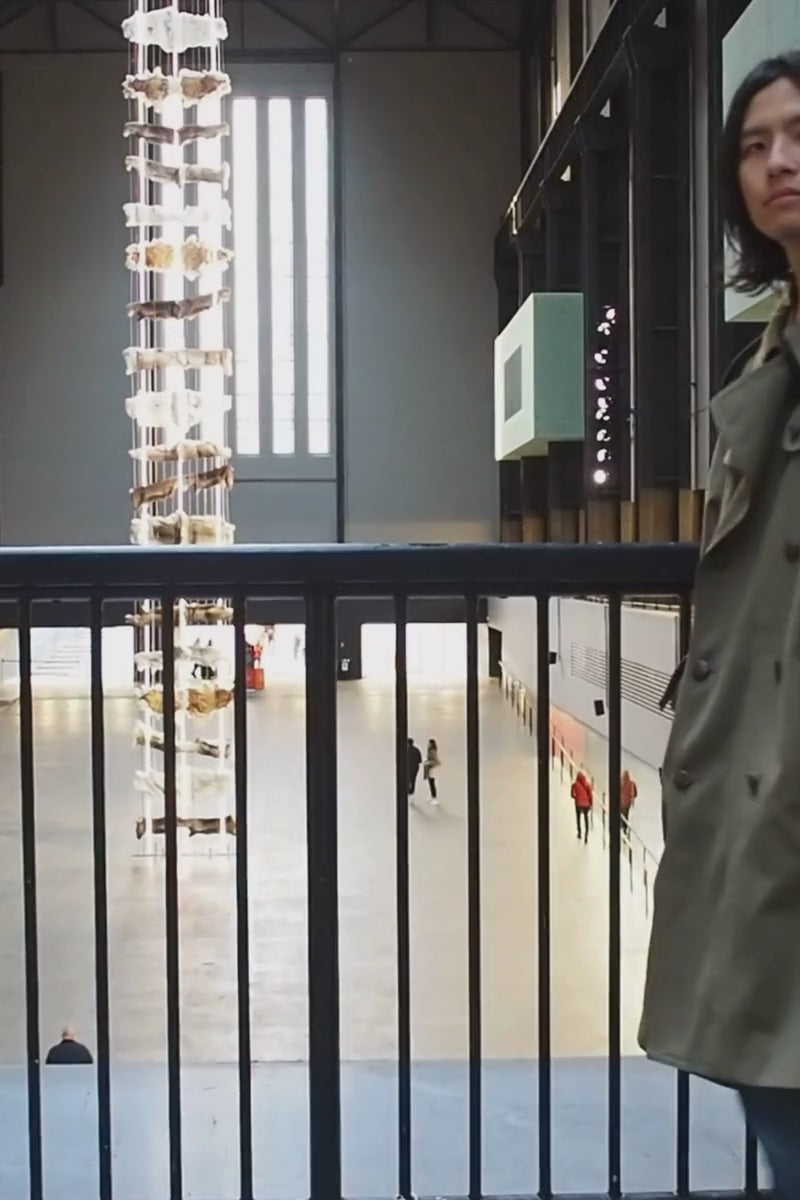 70's Spanish Military Trench Coat Lorca Industrial | Olive Green Leather Button Coat