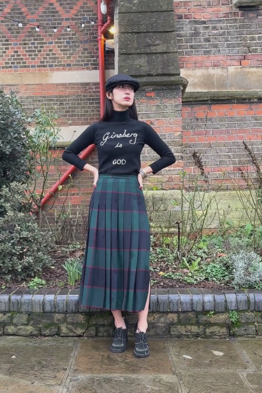 70s tartan checked pleats skirt made in Germany
