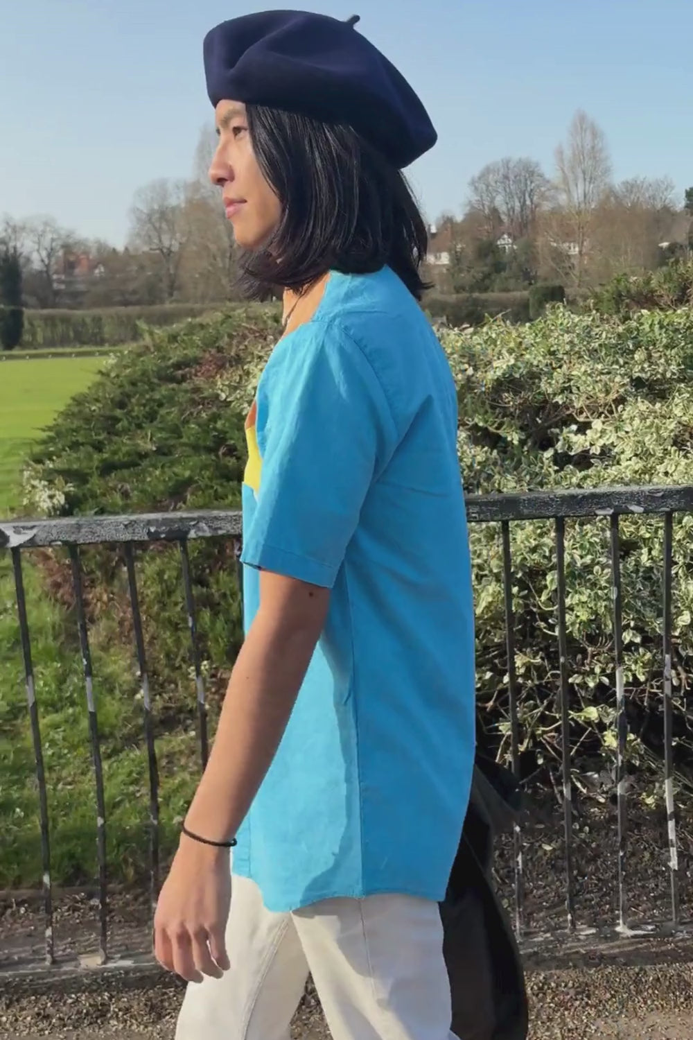 70's LINEA Deadstock Colourblock Short Sleeve Shirt Blue