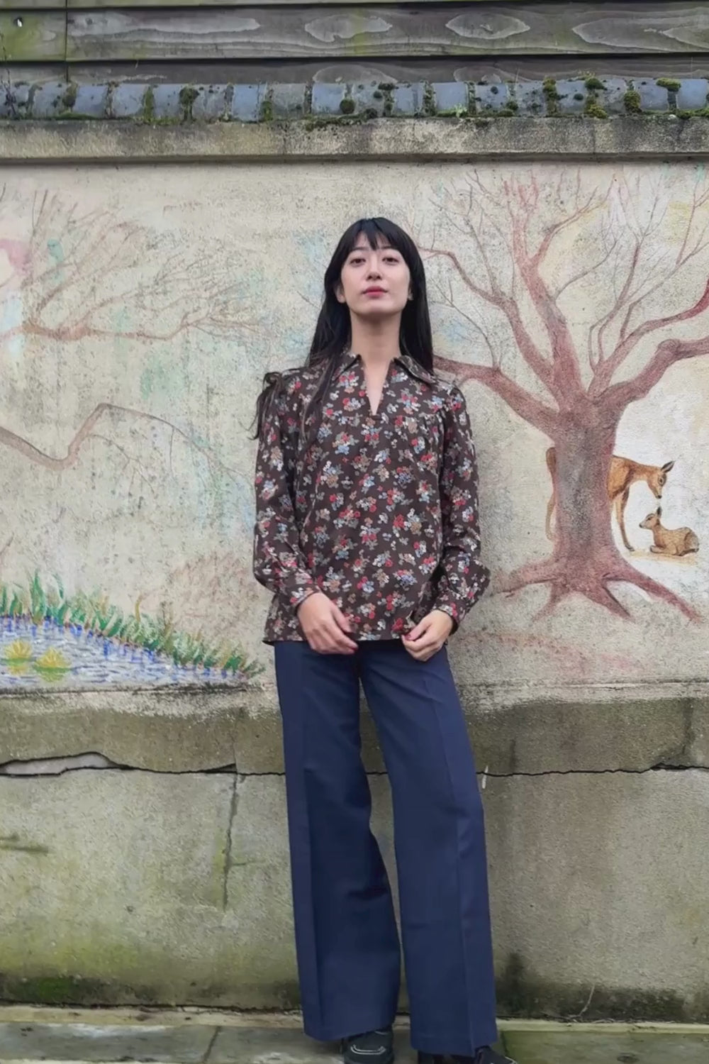 70's Bohemian Floral Brown Shirt