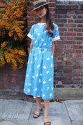 70's Vintage Susan Barry London Floral Cotton Midi Dress with Belt