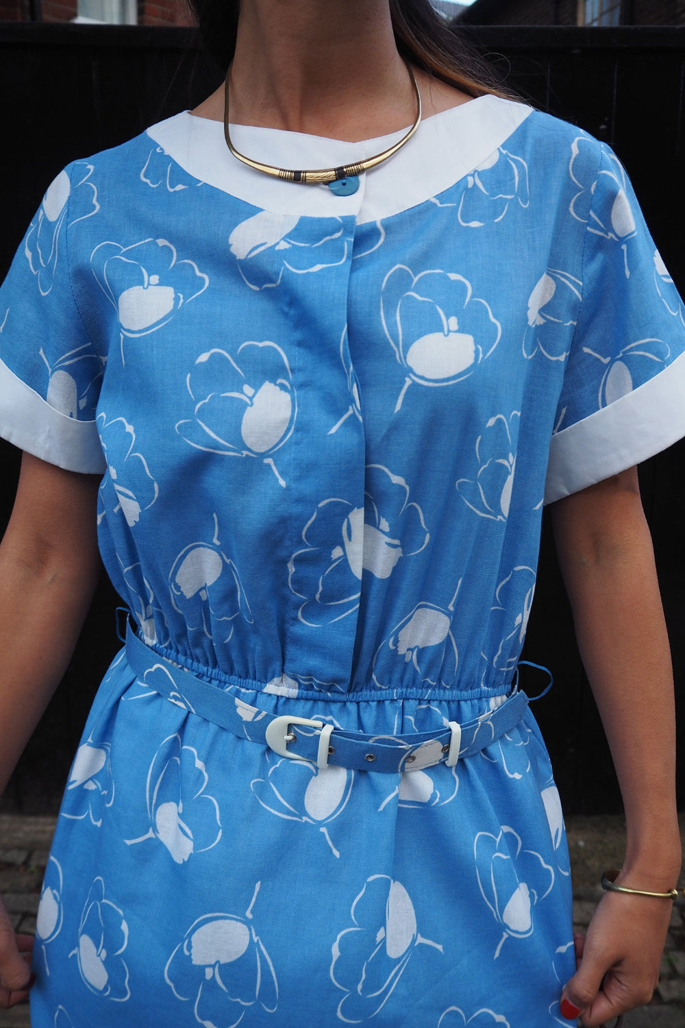 70's Vintage Susan Barry London Floral Cotton Midi Dress with Belt