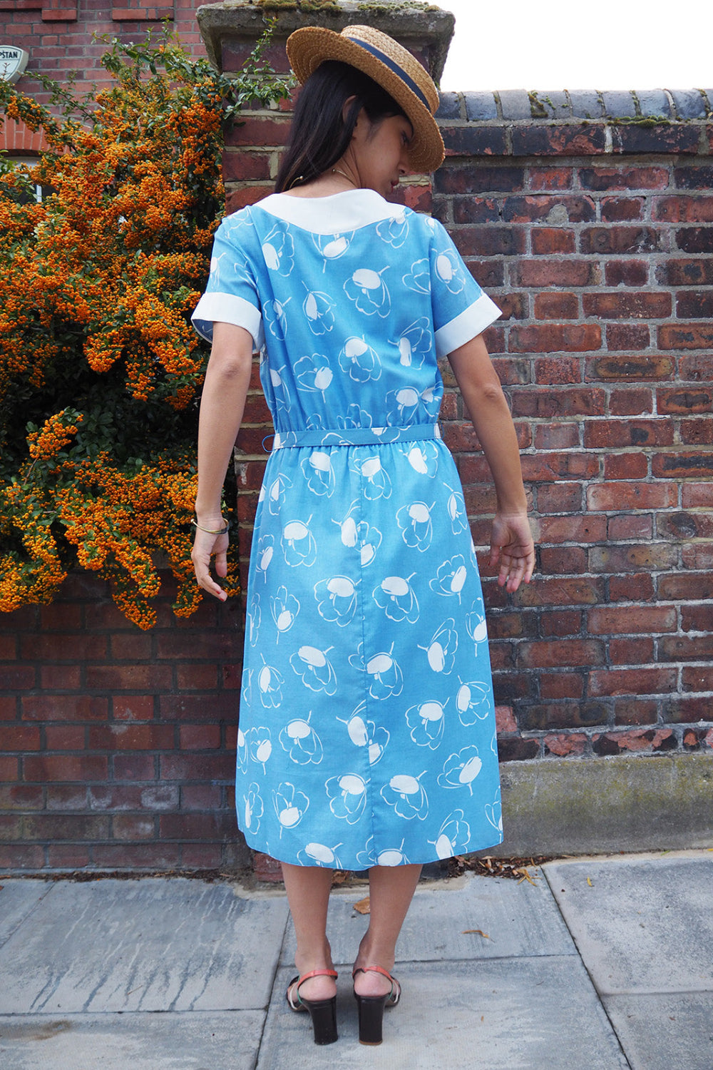 70's Vintage Susan Barry London Floral Cotton Midi Dress with Belt